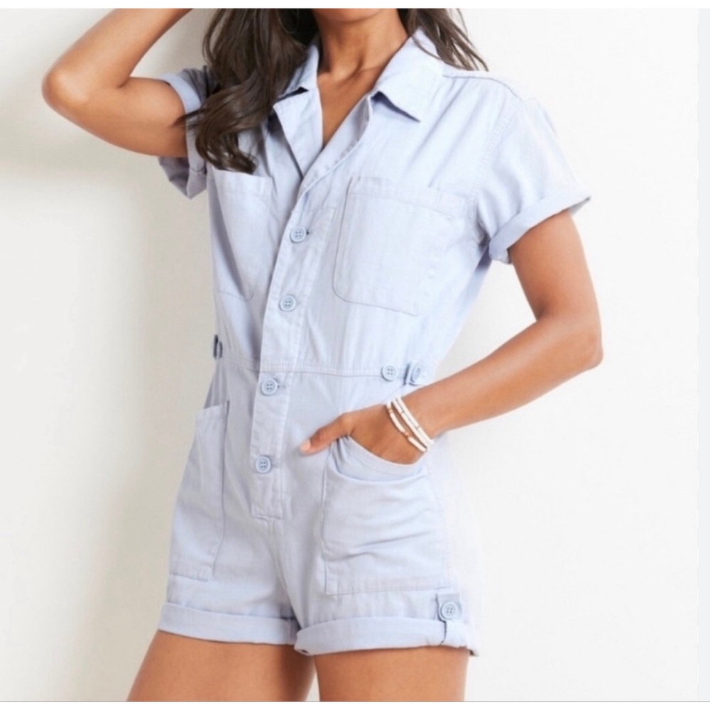 pistola Light Blue Short Sleeve Utility Romper